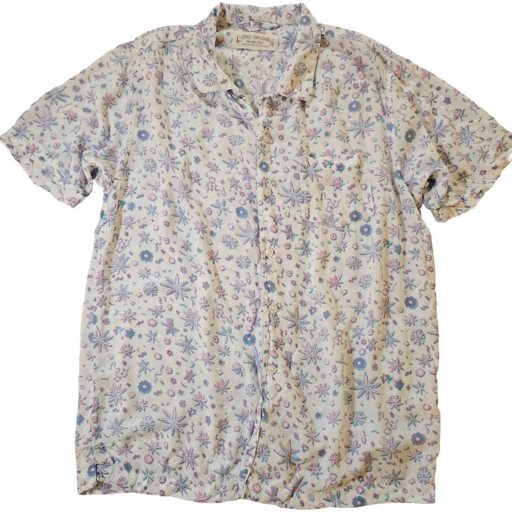 Rowdy Gentlmen Hawaiian Shirt, Blue/Pink Starfish Design,Large